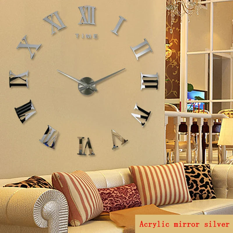 Diy Wall Cock Promotion New Home Decor Large Roman Mirror Fashion  Modern Quartz Clocks Living Room  Sticker Watch