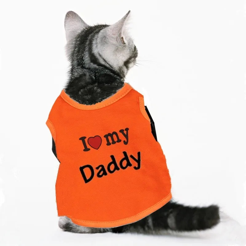 Love Cat Clothes Cotton Pet T Shirts Clothing For Cats Kittens Vest Small Dog Clothes Mommy Daddy Vest  Gatos Pet Clothing 35S1
