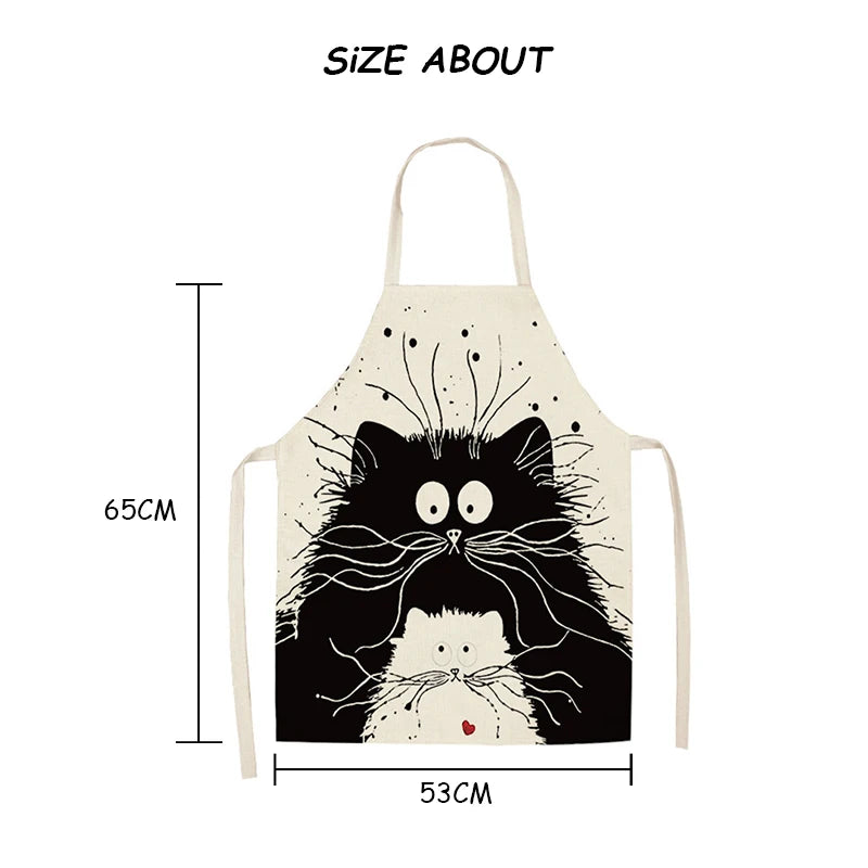 Black Cute Cat Printed Kitchen Cooking Baking Aprons 53*65cm Sleeveless Cotton Linen For Women Man Home Delantal Cocina 46307