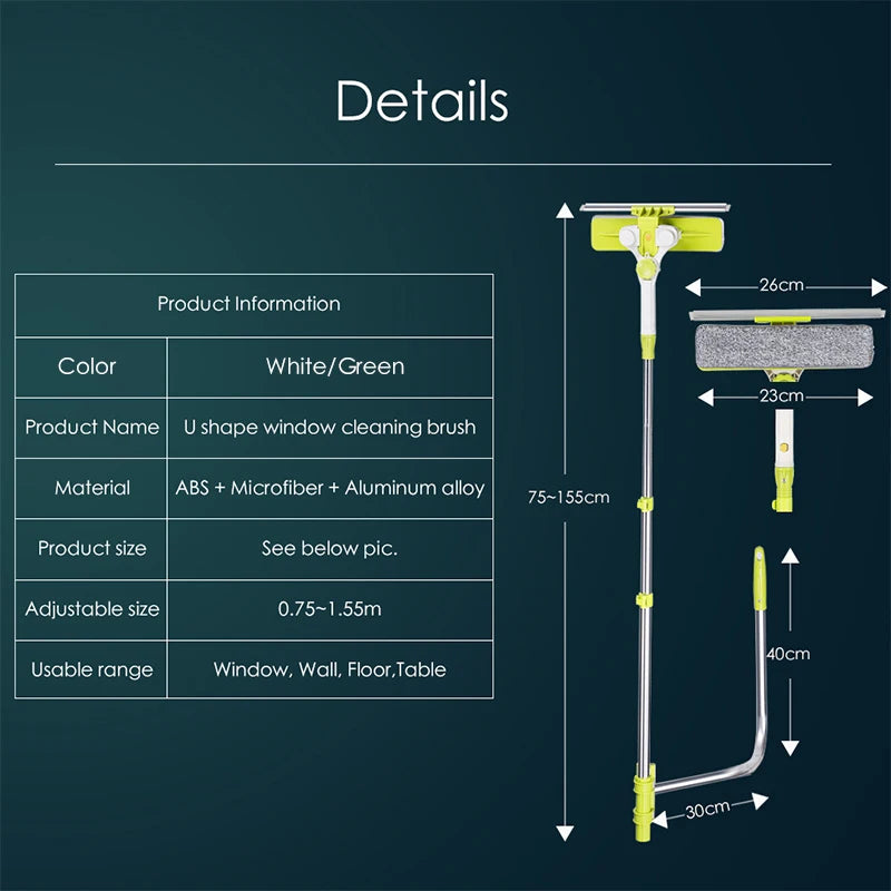 SDARISB Extendable Window Cleaning Tool 2 IN 1 Window Cleaning Brush Silicone Scraper Wiper Tools 180 Rotatable Cleaning Cleaner