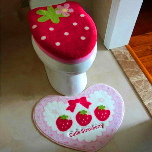 Freeshipping Toilet seat cover Special Powder Strawberry Bars Carpet  Mantle Pad Four piece sets  Toilet sets bathroom Mat